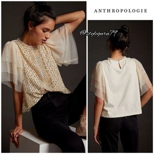NWT, Anthropologie, Let Me Be Sequined Embroidered Tiered Sleeve Top